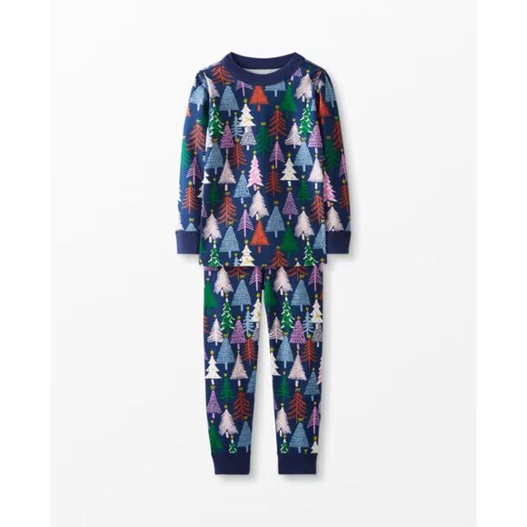 Hanna Andersson Twinkly Trees Holiday Long John Pajama Set Unisex US14 160cm - Picture 1 of 8